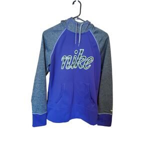 Nike‎ Adult Therma Fit Hoodie Sz L Purple Gray Swoosh Thumb Holes Athletic